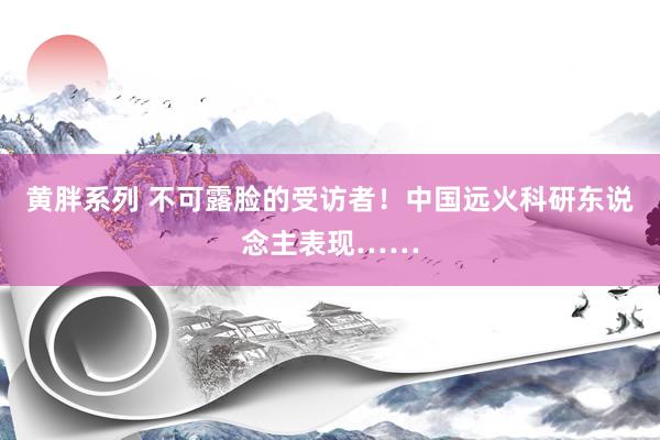 黄胖系列 不可露脸的受访者！中国远火科研东说念主表现……