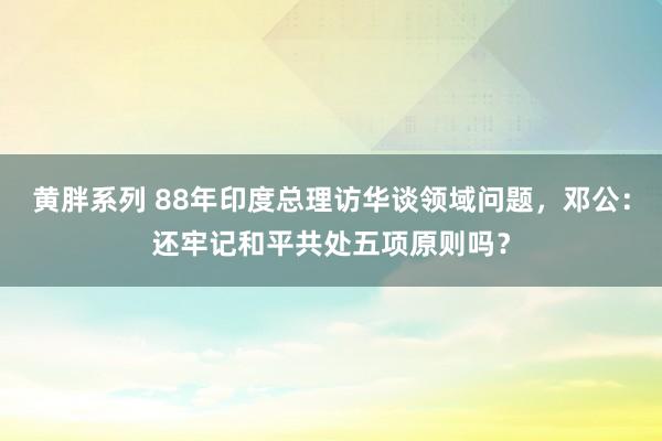 黄胖系列 88年印度总理访华谈领域问题，邓公：还牢记和平共处五项原则吗？