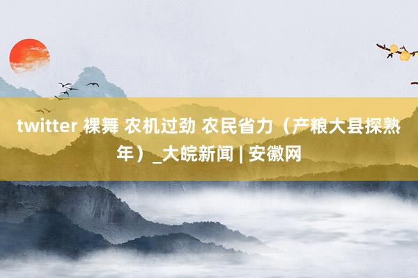 twitter 裸舞 农机过劲 农民省力（产粮大县探熟年）_大皖新闻 | 安徽网