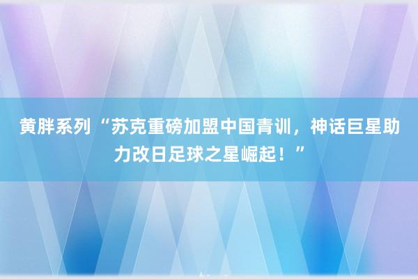 黄胖系列 “苏克重磅加盟中国青训，神话巨星助力改日足球之星崛起！”