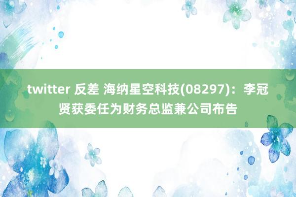 twitter 反差 海纳星空科技(08297)：李冠贤获委任为财务总监兼公司布告