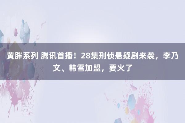 黄胖系列 腾讯首播！28集刑侦悬疑剧来袭，李乃文、韩雪加盟，要火了