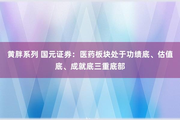 黄胖系列 国元证券：医药板块处于功绩底、估值底、成就底三重底部